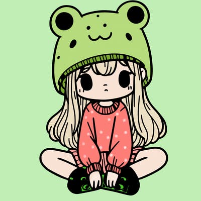 a girl wearing a frog hat and some frog socks