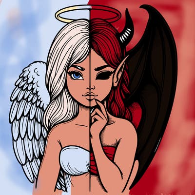 realistic angel half demon