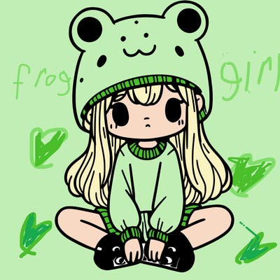 a girl wearing a frog hat and some frog socks