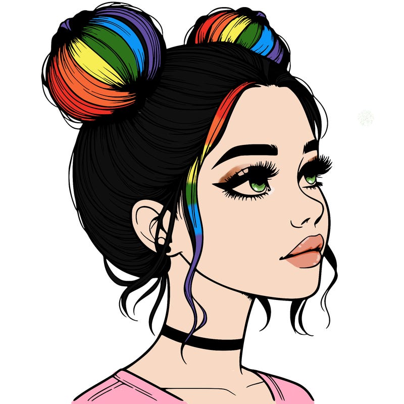 realistic girl with buns on the top of her head