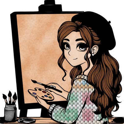 realistic girl artist painting a blank canvas