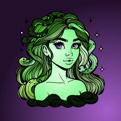 realistic girl with snakes as hair