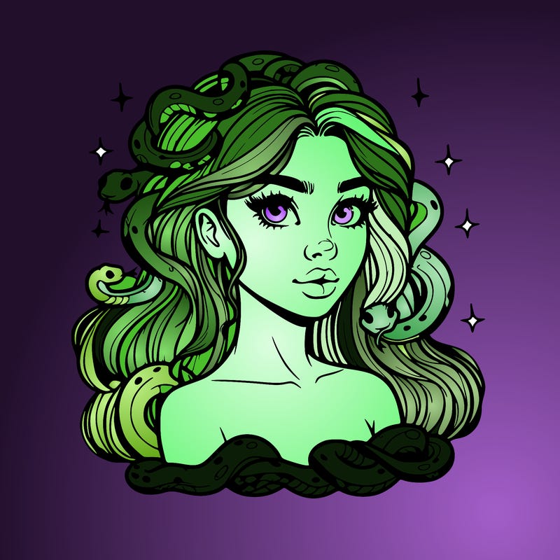 realistic girl with snakes as hair