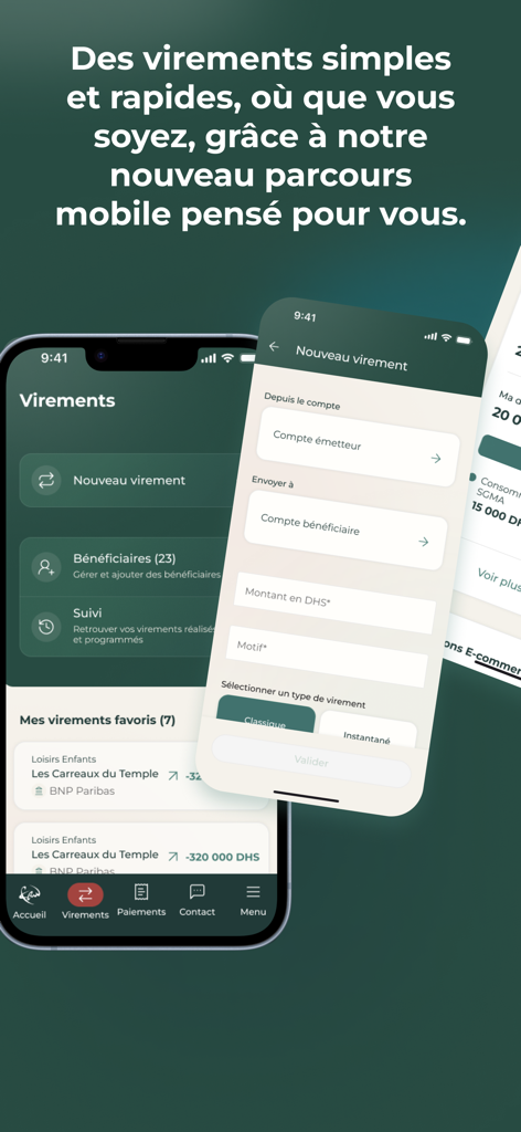 Saham Bank mobile app interface showing the easy and fast money transfer process
