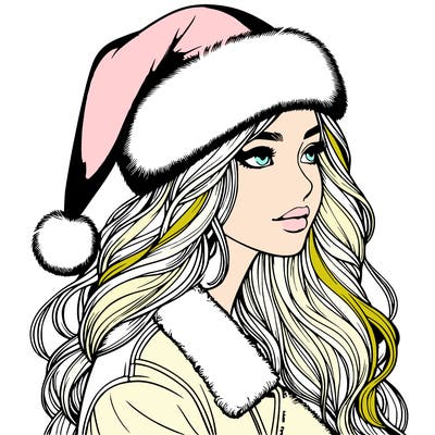 realistic girl in santa hat