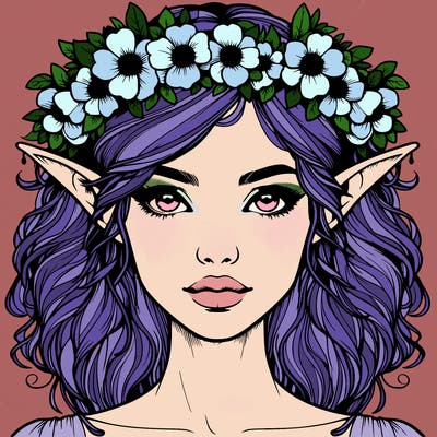 realistic female elf with flower crown
