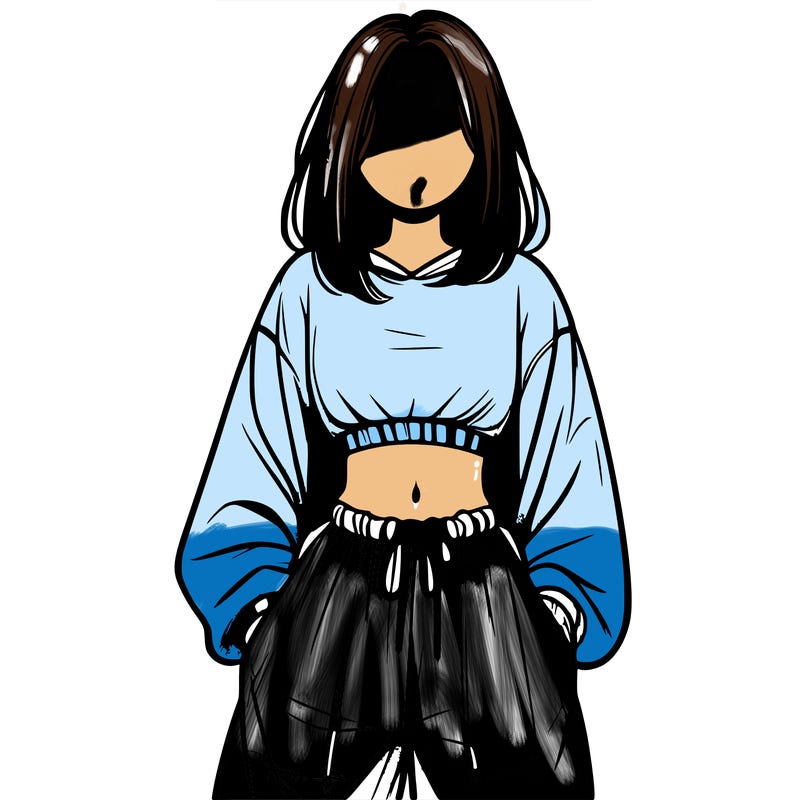 realistic girl faceless with baggy pants and a crop top