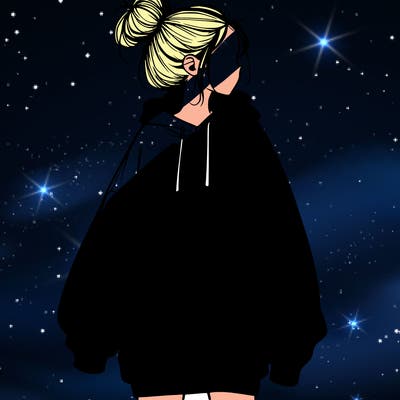 realistic girl with a oversized sweatshirt on and a bun