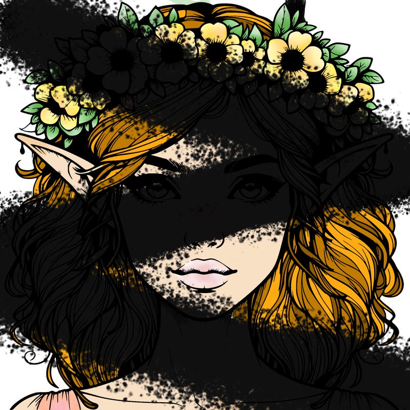 realistic female elf with flower crown