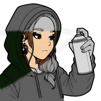 a realistic girl, spray painting