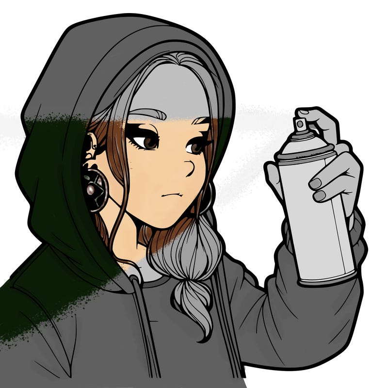 a realistic girl, spray painting