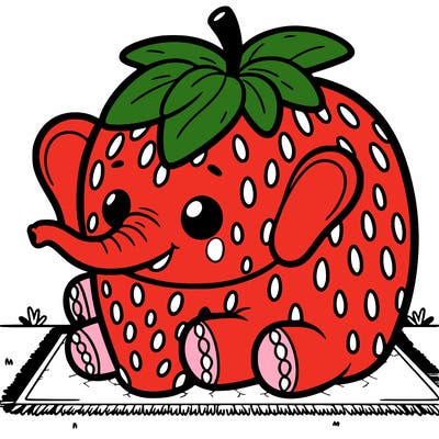a elephant that is a strawberry and it is on a green carpet