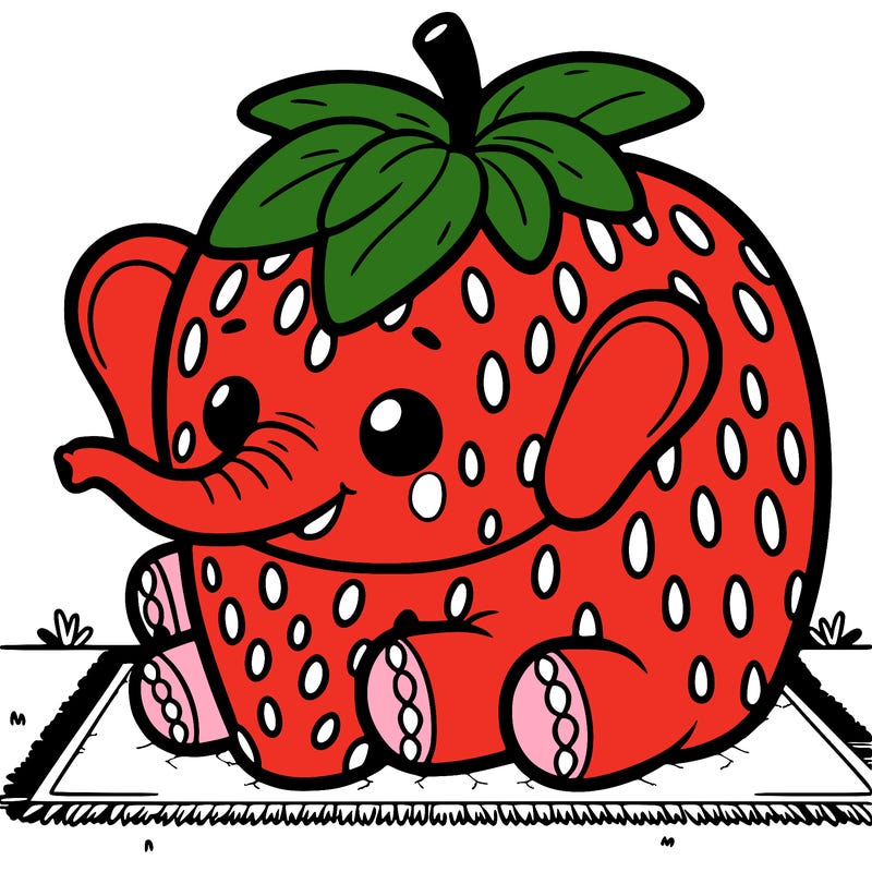 a elephant that is a strawberry and it is on a green carpet