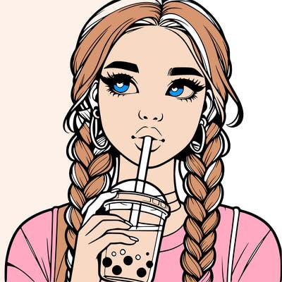 realistic girl with braided hair drinking boba