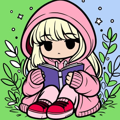 girl in oversized hoodie reading a book