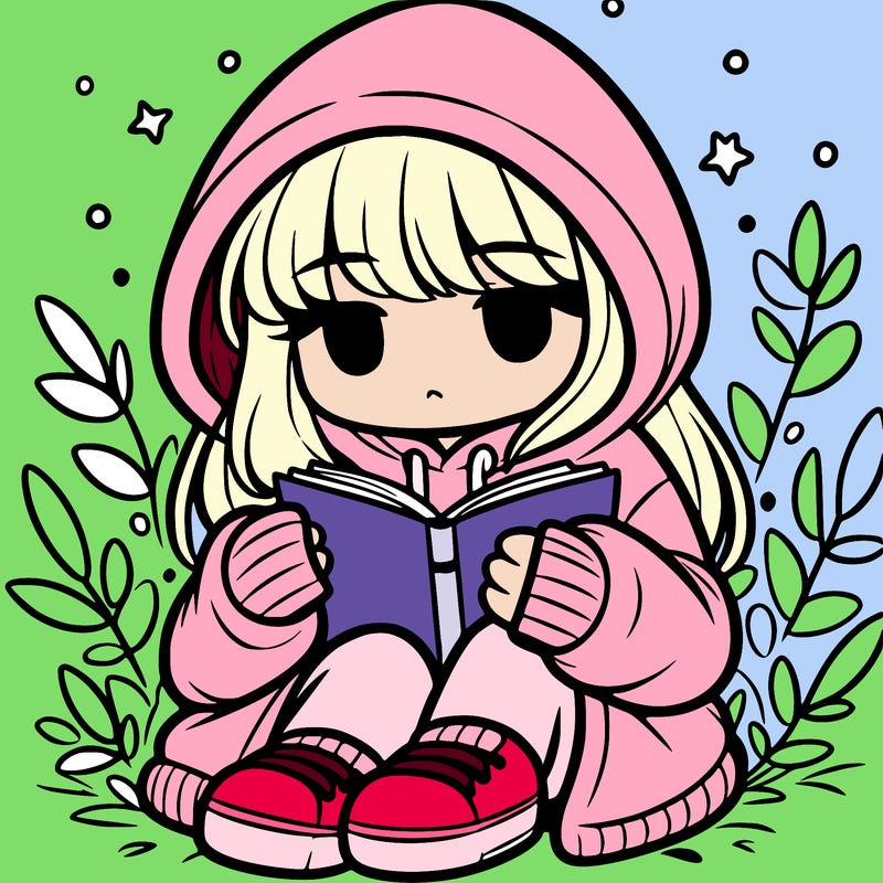 girl in oversized hoodie reading a book