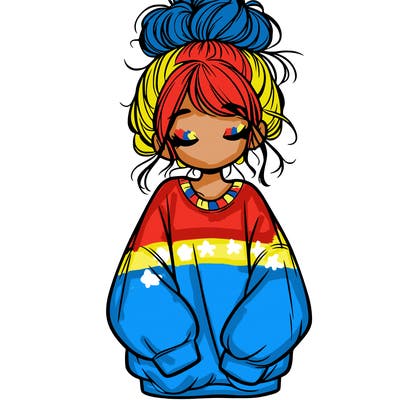 girl with baggy sweatshirt and messy bun