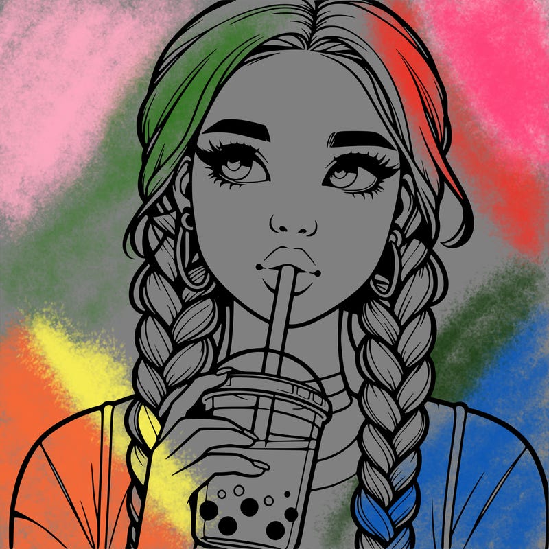 realistic girl with braided hair drinking boba