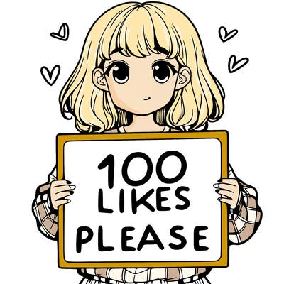 a girl holding a sign saying 100 likes please