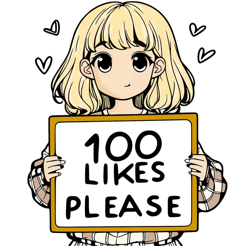 a girl holding a sign saying 100 likes please