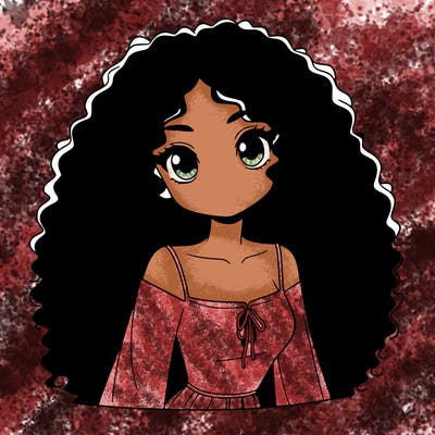 a black anime girl with long afro hair