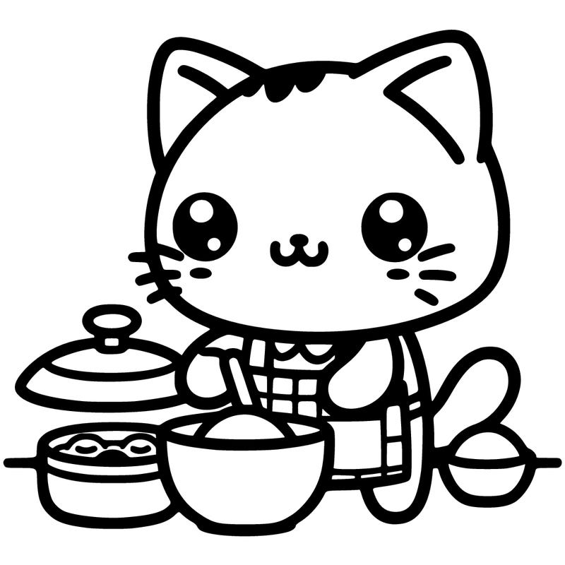 cute simple cat cooking