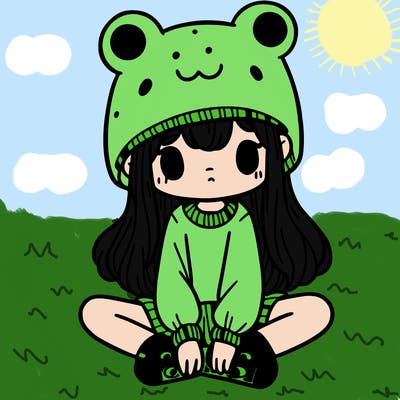 a girl wearing a frog hat and some frog socks