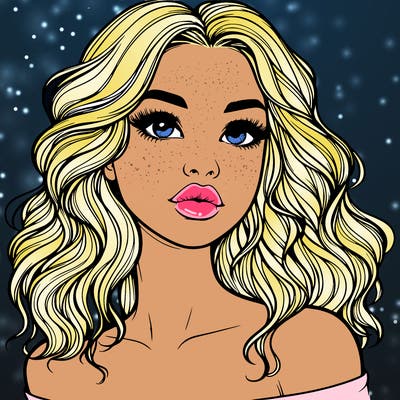 realistic girl with wavy hair and lips