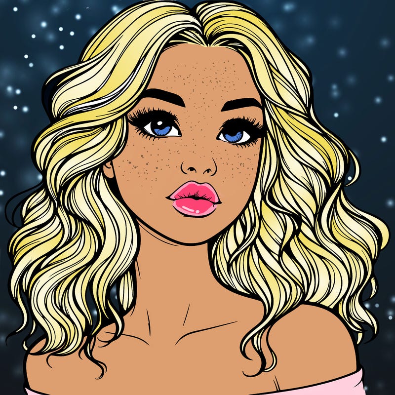 realistic girl with wavy hair and lips