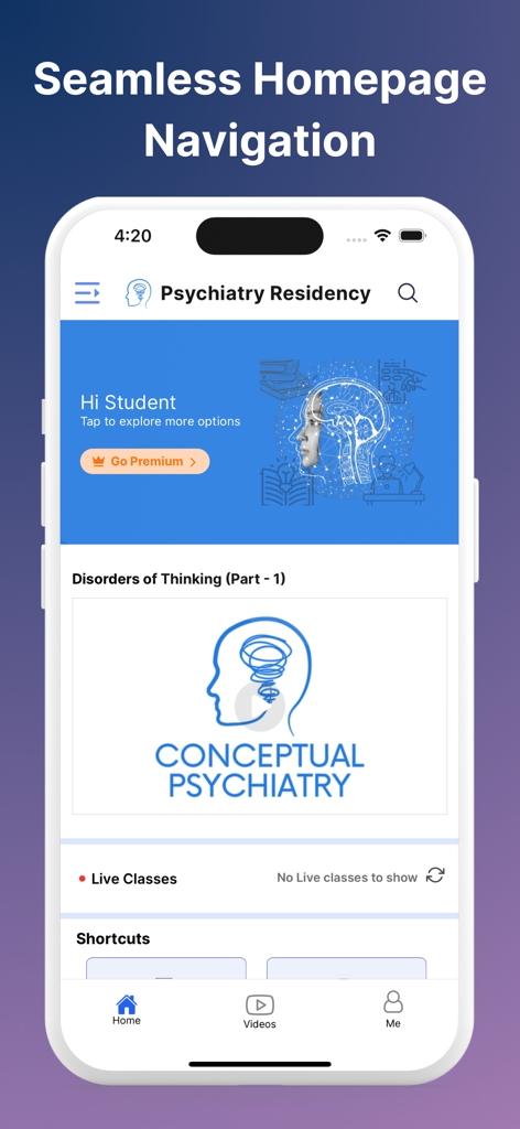 Conceptual Psych - Conceptual Psych app homepage showing psychiatry residency course content