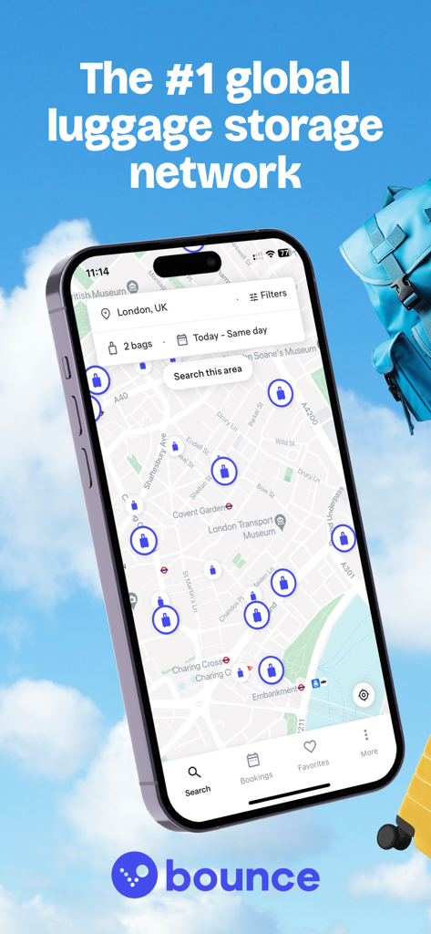 ロンドンの荷物預かり場所の地図を表示するBounceアプリ