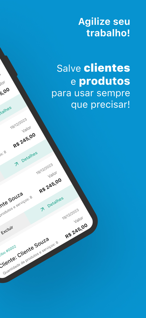 Easy Receiptアプリの画面に、保存された顧客トランザクションと商品が表示され、ビジネスワークフローを合理化します。
