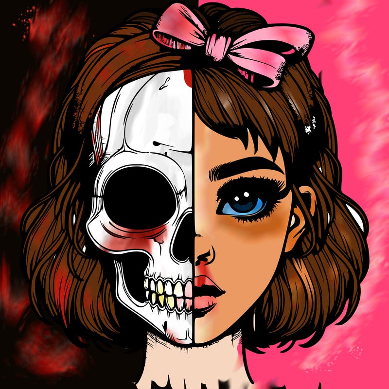realistic girl with half skull mask