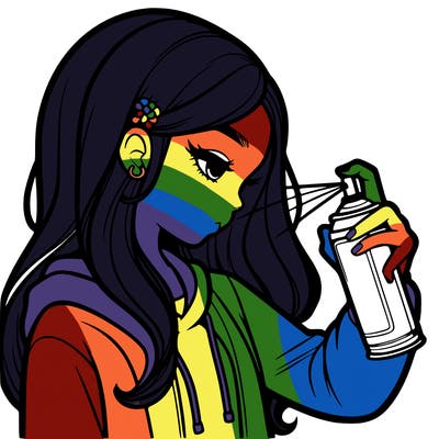 a realistic girl spray painting