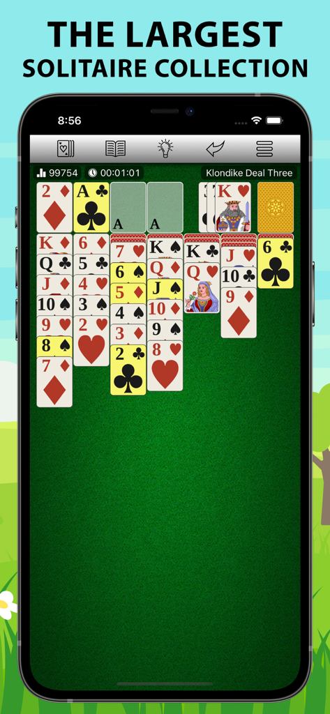 700 Solitaire Games Collection - A smartphone displaying a Klondike solitaire card game from the 700 Solitaire Games Collection app