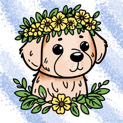 a dog with a flower crown