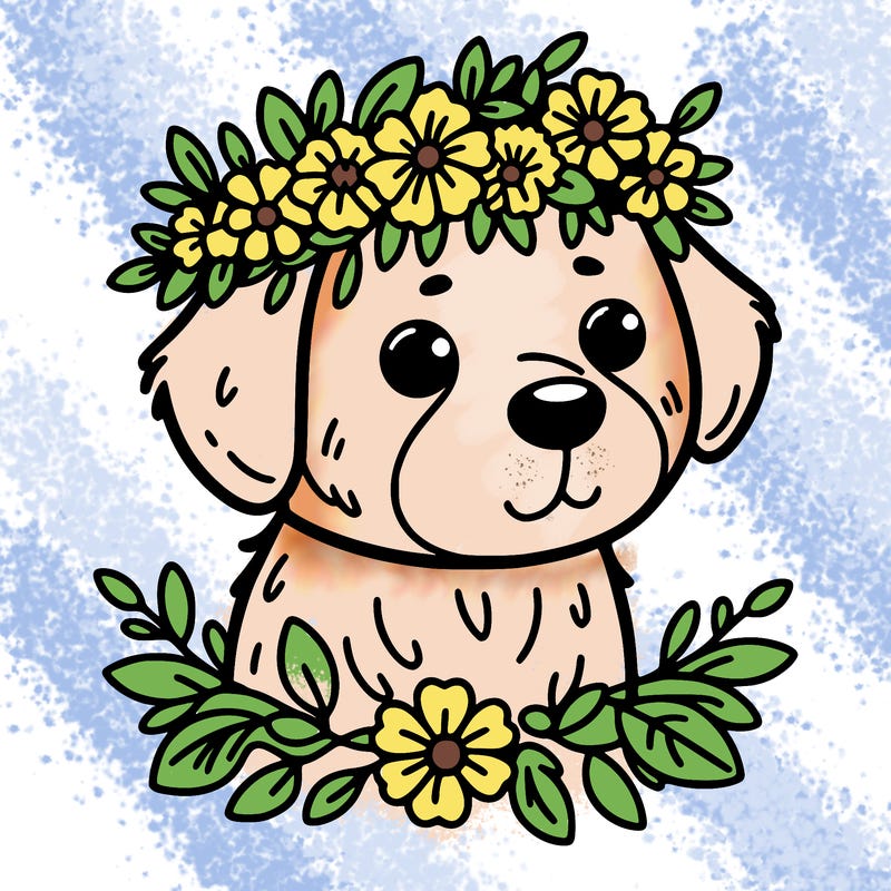 a dog with a flower crown