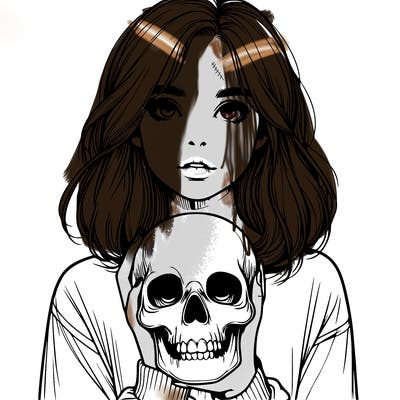 realistic girl holding a skull