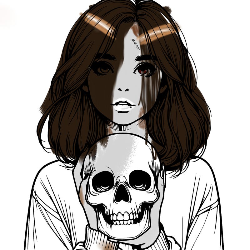 realistic girl holding a skull