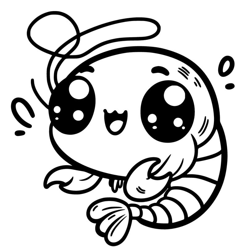 kawaii shrimp: with a big smile and waving its little claws only two eyes