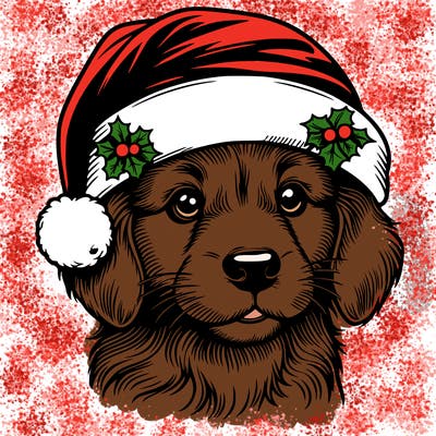 realistic dog wearing a santa hat