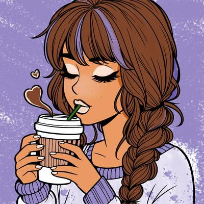 realistic girl drinking coffee