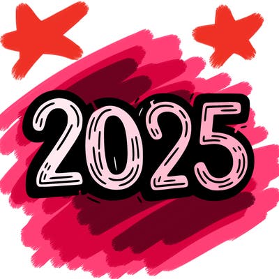 one line scrawled numbers sketch design “2025”