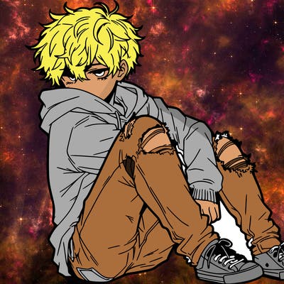 a male hoddie ripped jeans messy hair anime