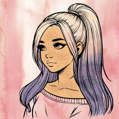 realistic girl with a high ponytail