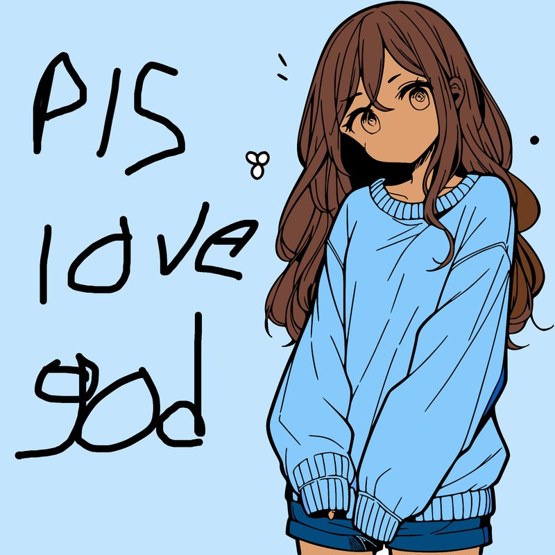 manga teen girl  in a sweater and baggy pants