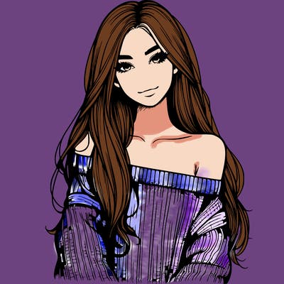 realistic girl with long hair wearing an off the shoulder sweater