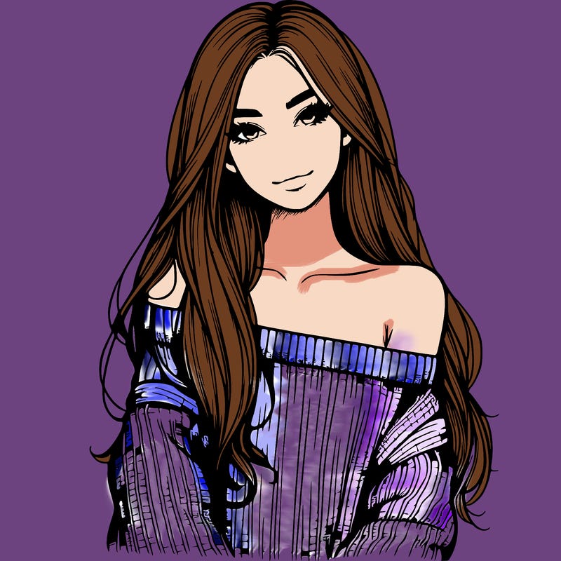 realistic girl with long hair wearing an off the shoulder sweater