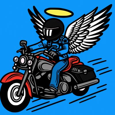biker riding motorcycle with angel wings