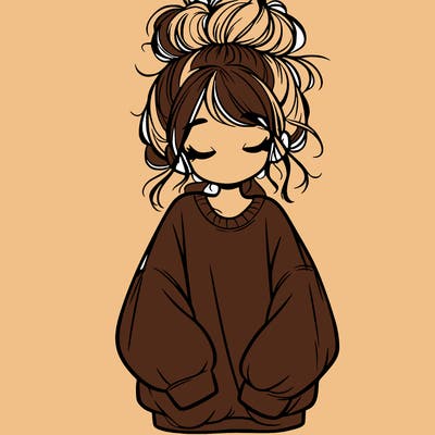 girl with baggy sweatshirt and messy bun